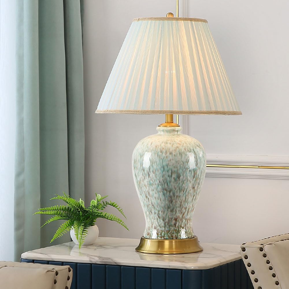 asdchZen Light Green Table Lamp 30.3" Tall Nightstand Lamps With Fabric Lamp Shade | Farmhouse Bedside Lamp | Kiln Change Glaze Ceramic Lamp For Bedrooms Living Room