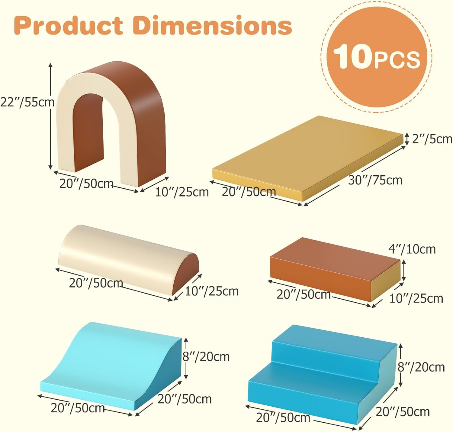 Olakids Toddler Climbing Toys Indoor, 10 Pieces Baby Foam Blocks Soft Play Set with PU Leather, Kids Climb Crawling Activity Gym Playground for 1+ Years (Brown)