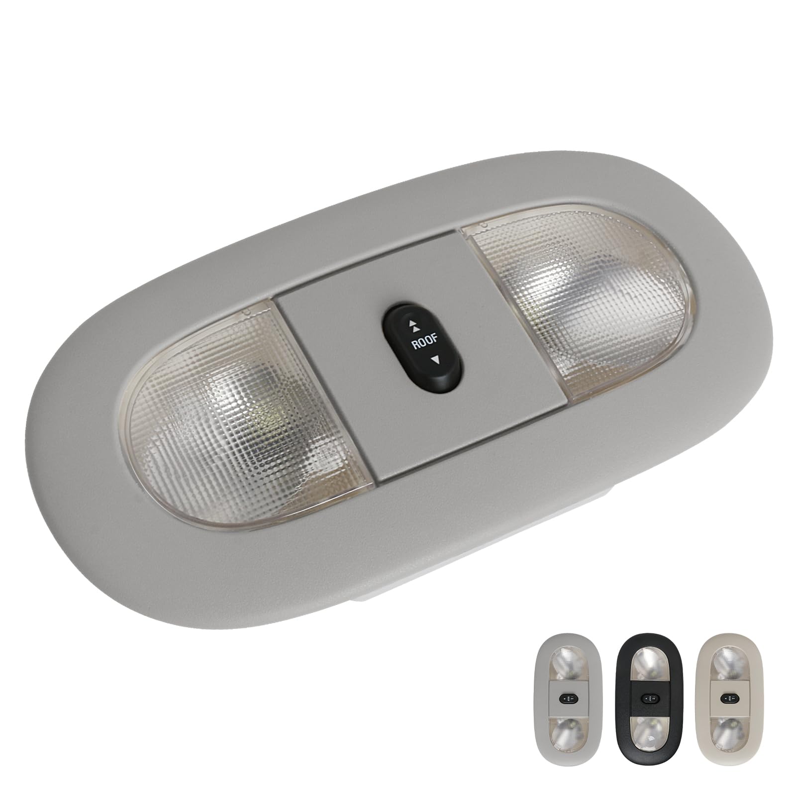 Overhead Console LED Dome Map Light Lamp | for 08-10 Ford Super Duty Extended Cab/SuperCrew &amp; 04-08 Ford F150 | Replaces 8C3Z-25519A70-AA 8C3Z25519A70AA Interior Cab Lights with Sunroof Switch (Grey)