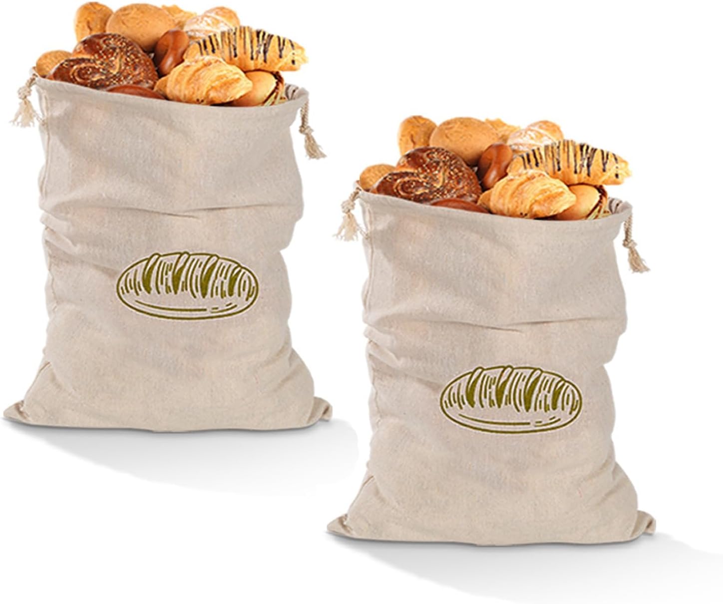 NALACAL 2Pcs Linen Bread Bags for Homemade Storage - 11.81"x15.75" Reusable Drawstring Bags for Artisan, Bakery, and Baguette Bread