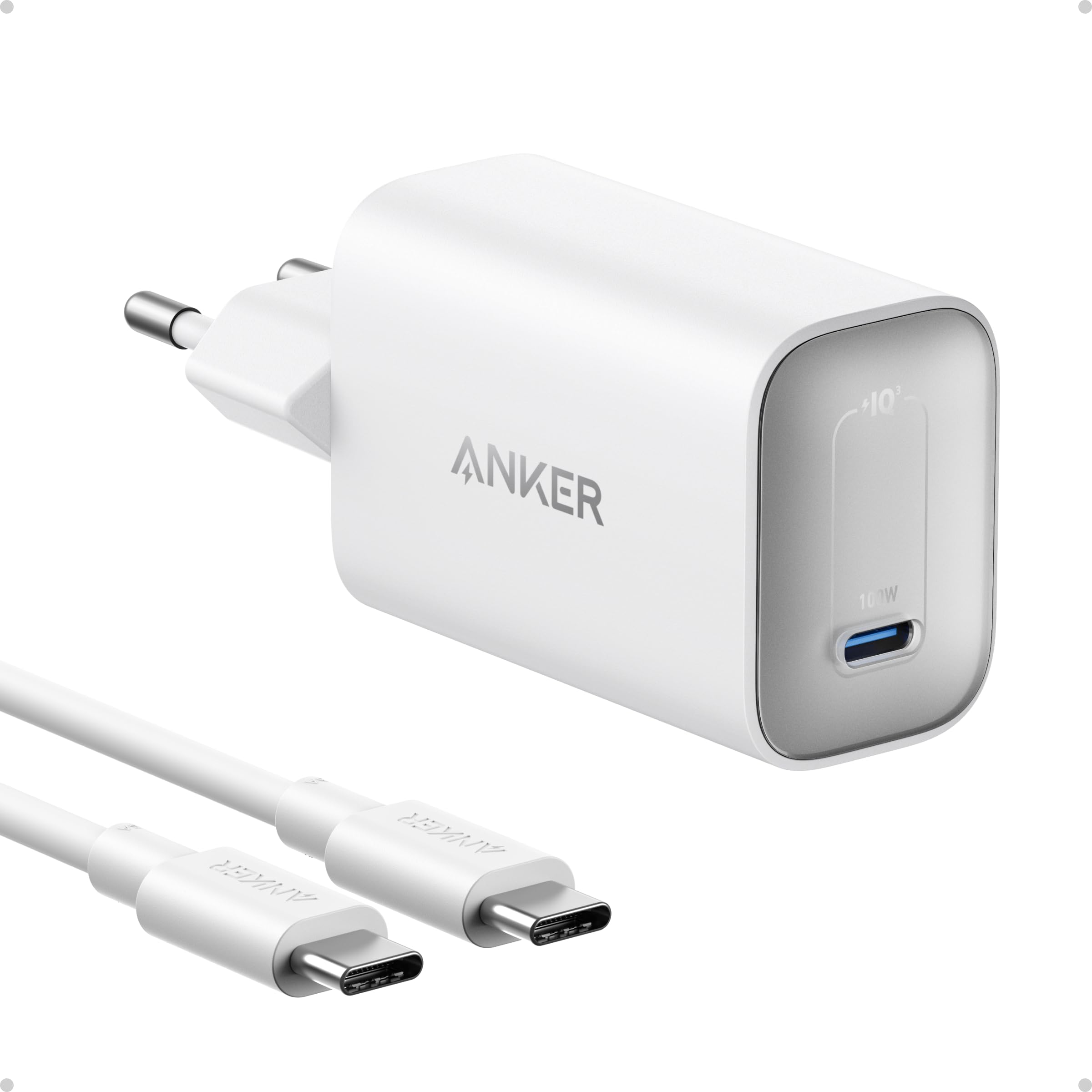 Anker Nano Ładowarka 100 W, Ładowarka 100 W do MacBooka, Zasilacz do MacBooka, iPada, iPhone’a 17/16, Galaxy oraz wszystkich urządzeń USB‑C, w zestawie kabel USB‑C 1,8 m (biały)
