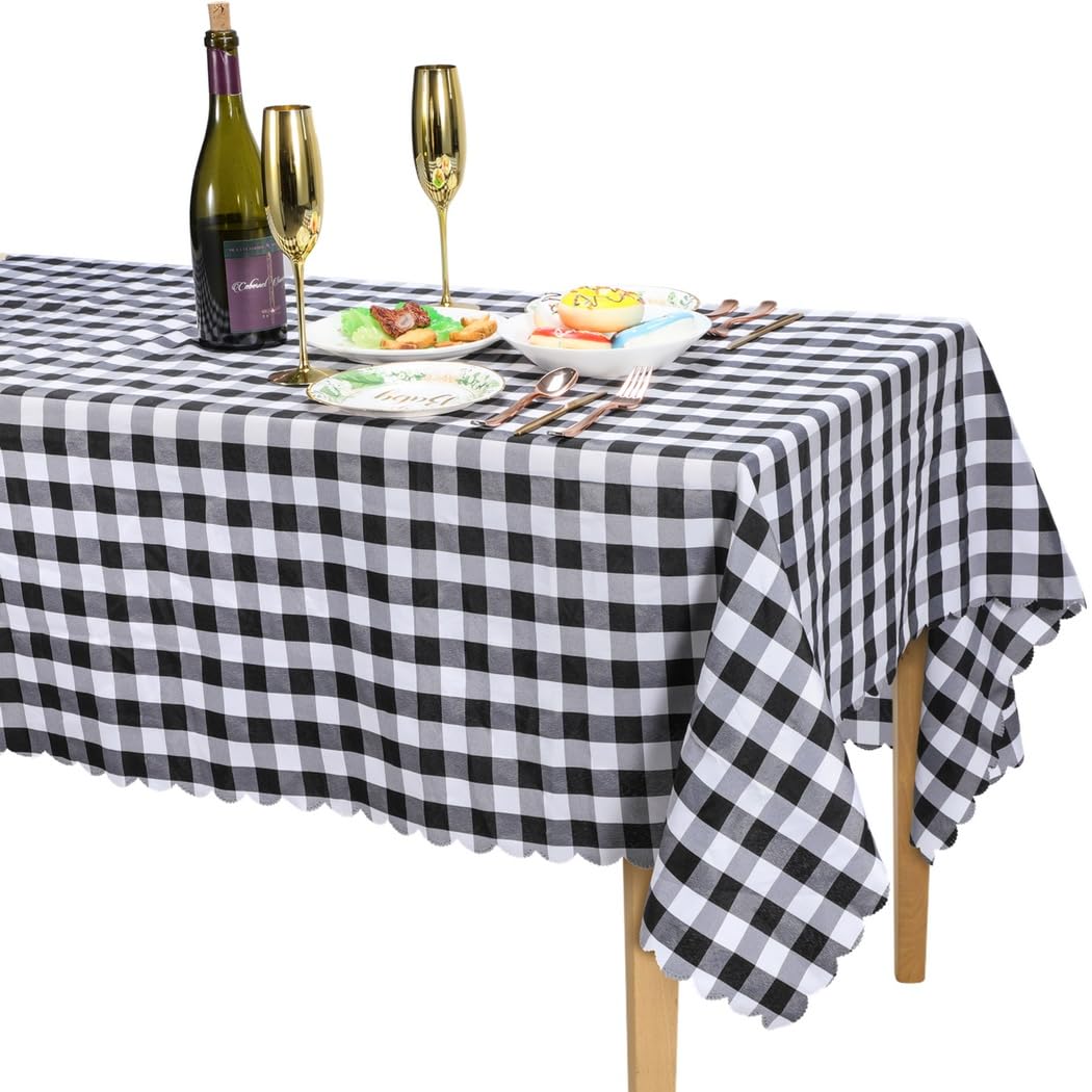 Générique Nappe à Carreaux Noir et Blanc, 140 x 140 cm, Nappe rectangulaire Lavable, Motif Vichy, Protection Contre Les Taches et Les éclaboussures, pour Salle à Manger, Pique-Nique, fête