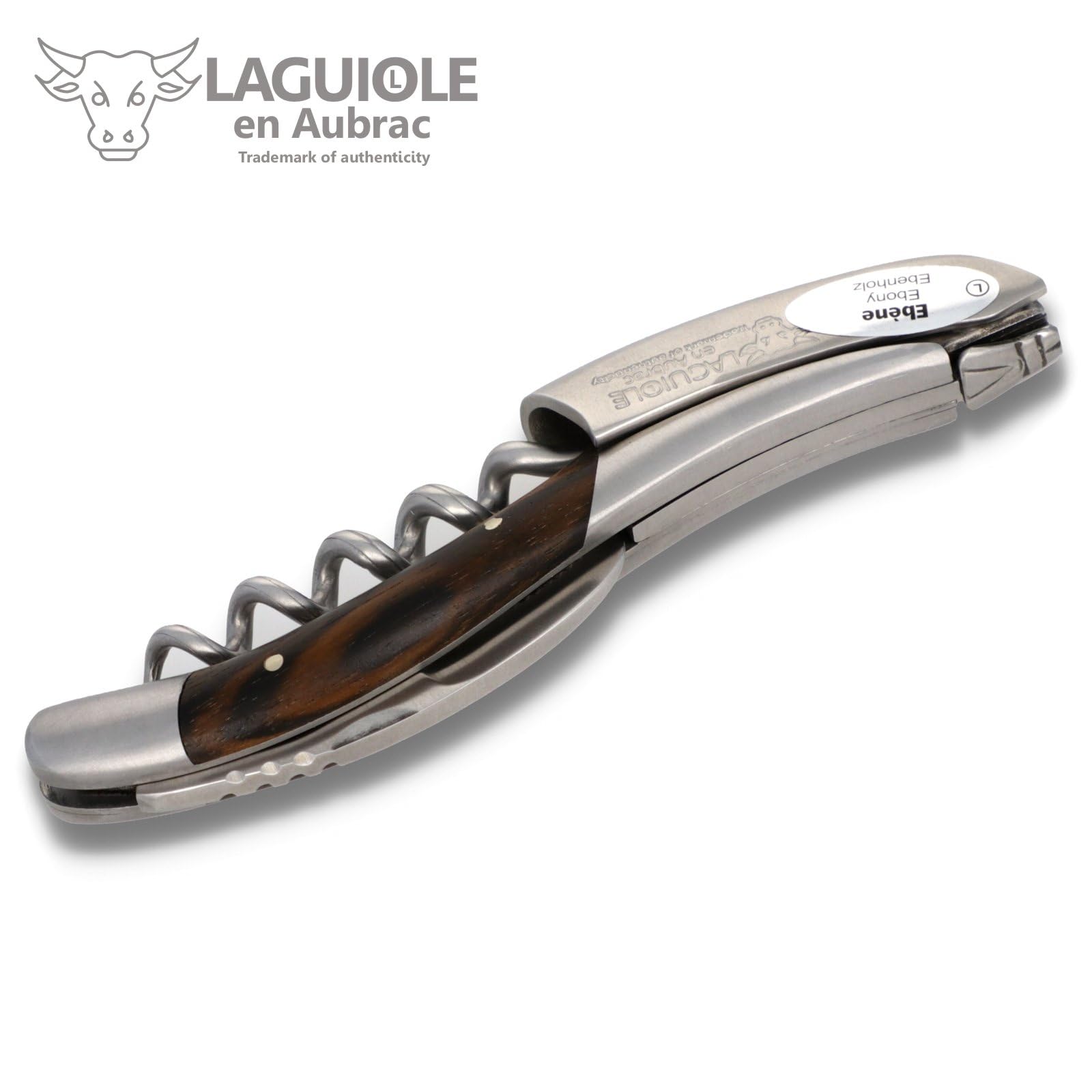 Laguiole en Aubrac Kellnermesser - Makassar Ebenholz - Edelstahl matt - Weinöffner Sommelierbesteck Korkenzieher Frankreich