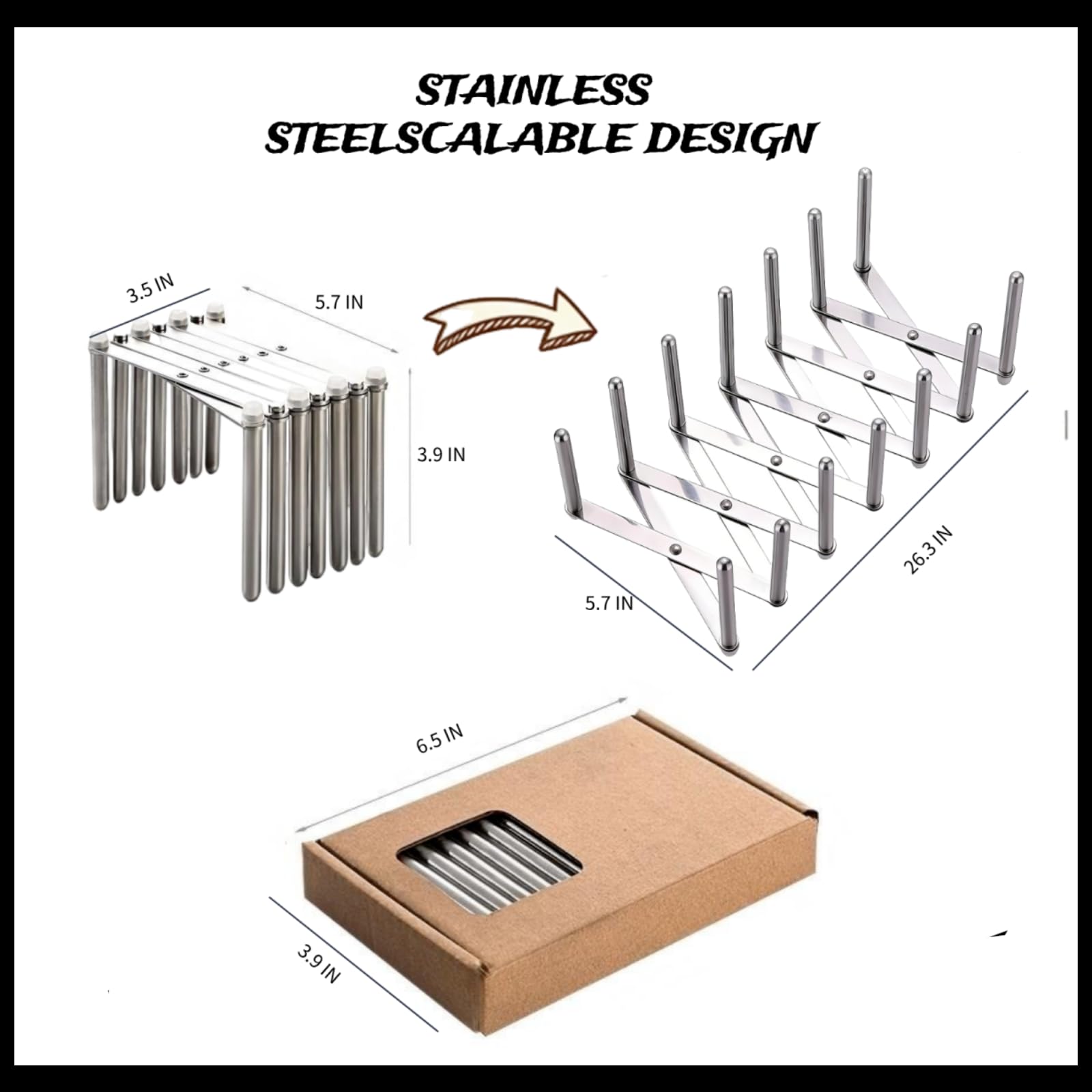 Astero Organizador retráctil de acero inoxidable para tapa de olla, estante ajustable para gabinete o encimera, almacenamiento de cocina que ahorra espacio para tapas, platos y utensilios de cocina