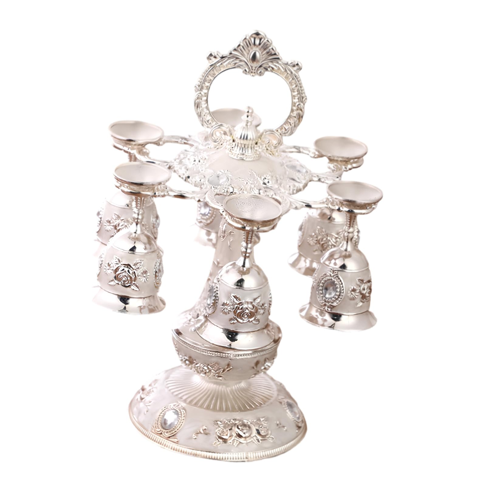 ZEPFJHE Hammered Finish Beverage Dispenser with Matching Cups Zincs Alloy Decorative Wine Goblet for Living Room Metal Mixture Barwares Set