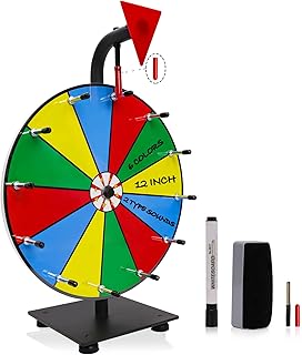 iElyiEsy 12" Spinning Wheel for Prizes 12 Slots Spinner with Metal Stand, Dry Erase Marker and Eraser for Trade Show Carni...