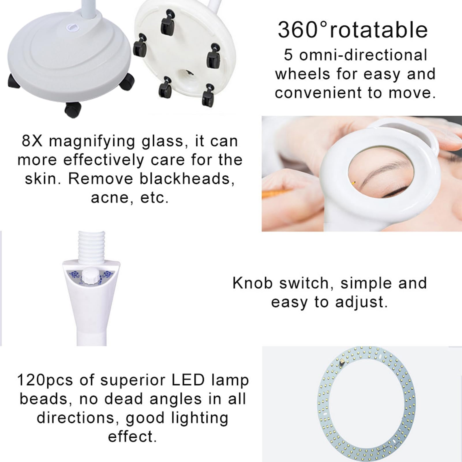 Lámpara de tatuaje, lámpara de luz fría LED para salón de belleza, lámpara de pie ajustable de 8 aumentos con iluminación de aumento, perfecta para extensión de pestañas, tatuaje de labios de(EU)