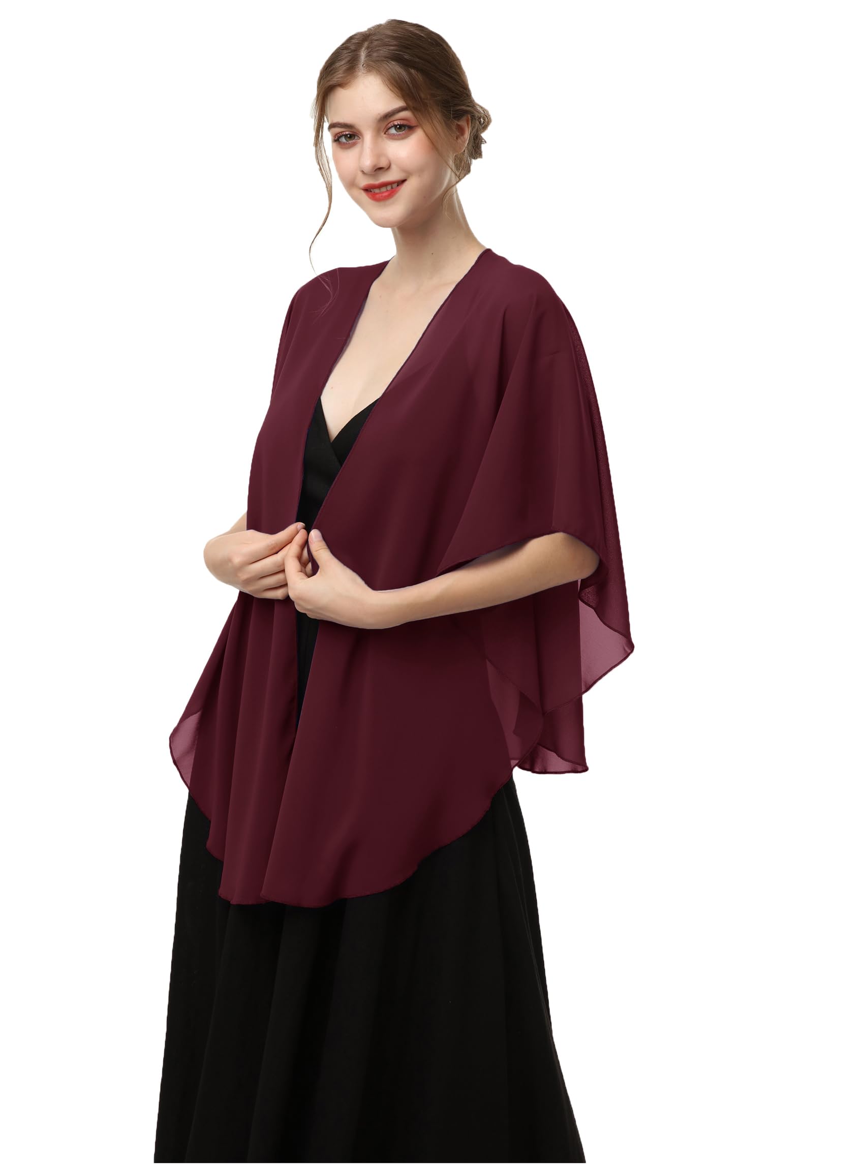 Womens Chiffon Shawls and Wraps, Wedding Party Shawl Scarf for Evening Dresses, Burgundy, One Size