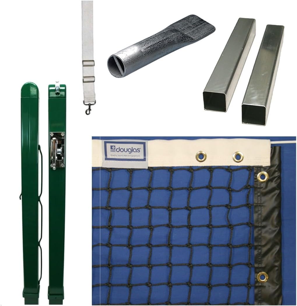 Douglas Premier Tennis Posts – Permanent Court Kit – 3” Square, Internal Wind, Green – Optional Ground Sleeves