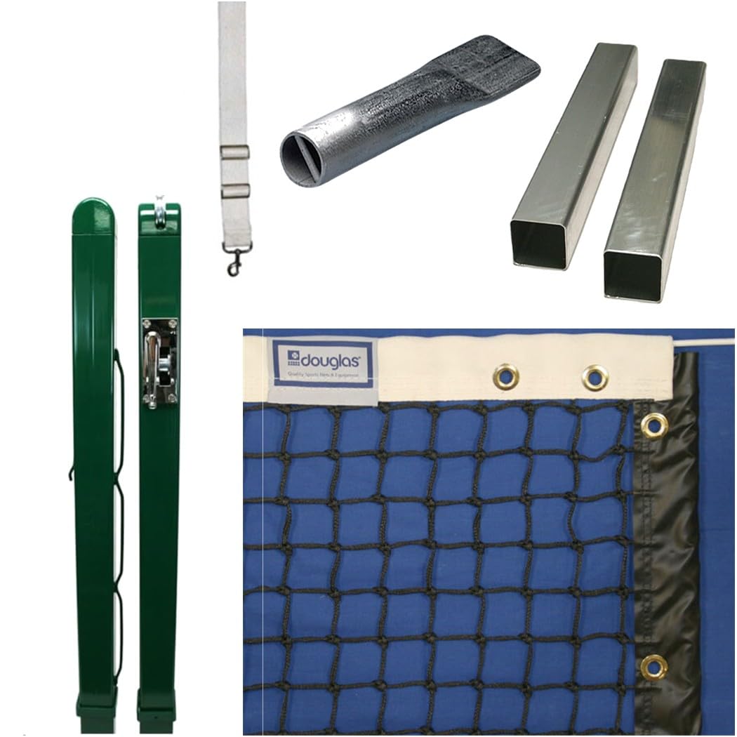 Douglas Premier Tennis Posts – Permanent Court Kit – 3” Square, Internal Wind, Green – Optional Ground Sleeves