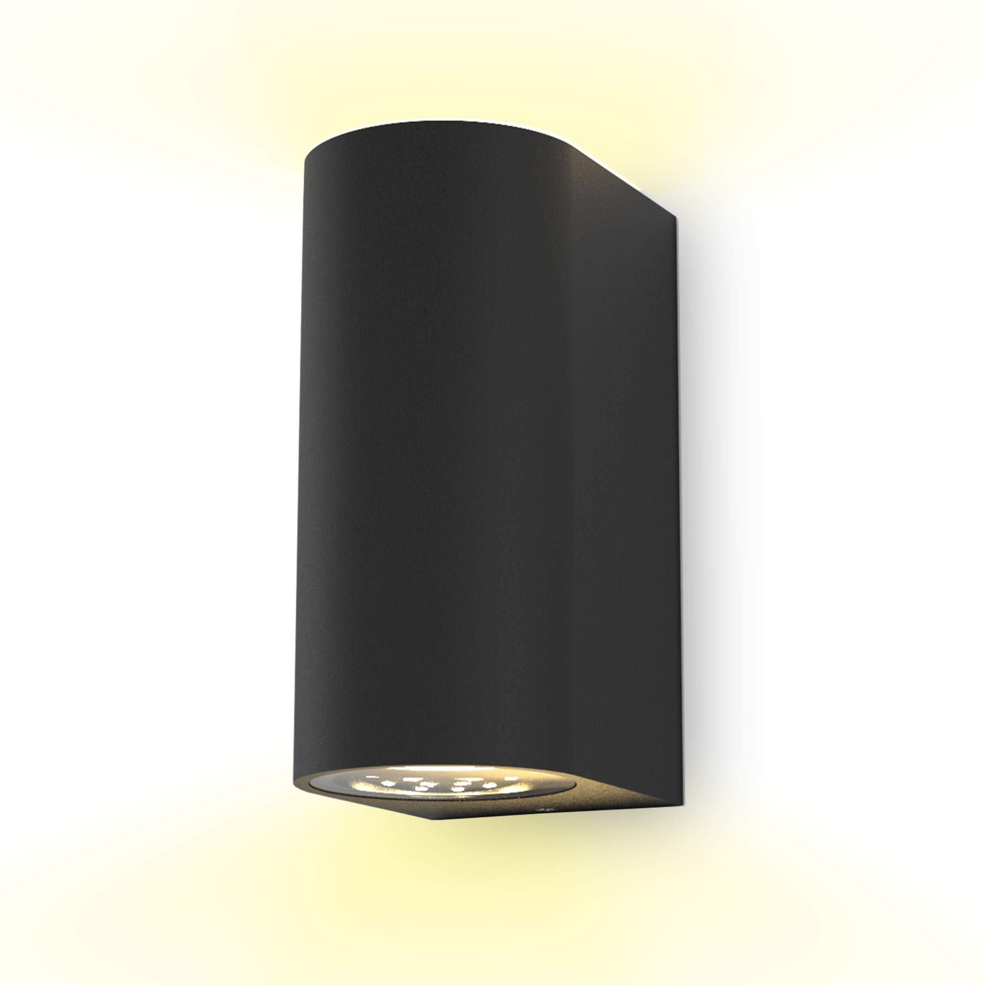 B.K.Licht - Wandlampe mit warmweißer Lichtfarbe, GU10 Fassung, je 5 Watt, 400 Lumen, Aussenlampe, Wandleuchte aussen, LED Strahler außen, Außenleuchte, Außenwandleuchten, 15,1x6,7x9,2 cm, Schwarz