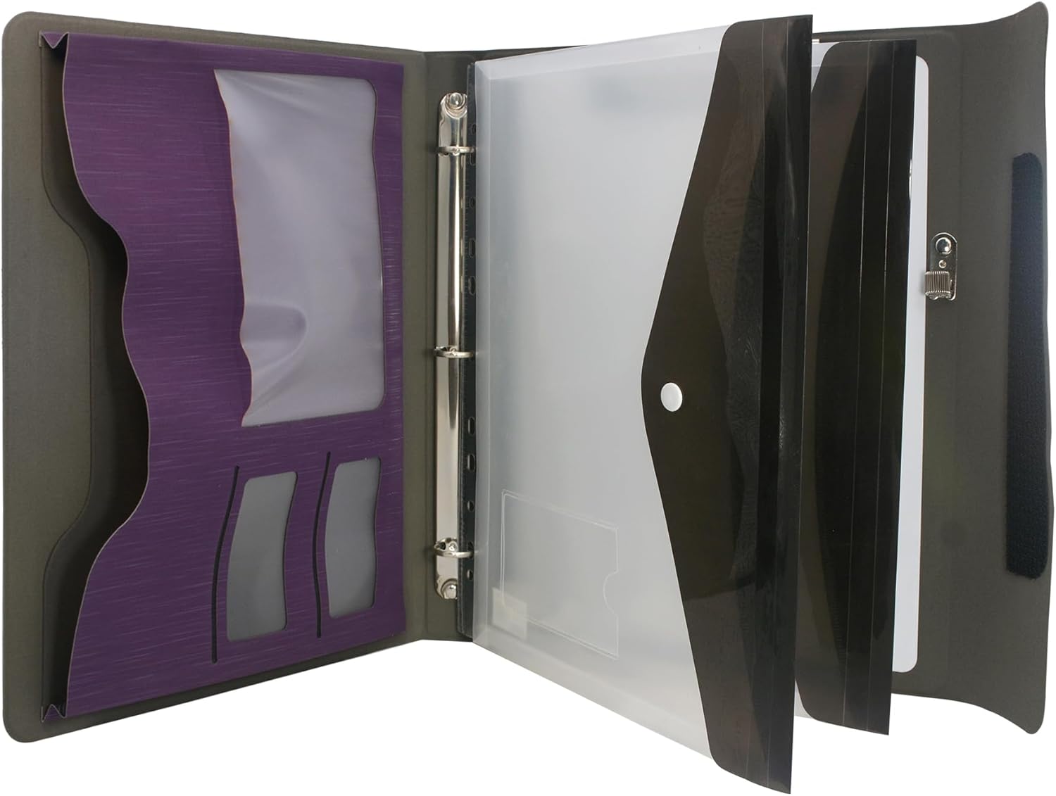 3-Ring Binder Portfolio with Whiteboard Clipboard and Expanded Document Bag, Padfolio Ring Binder Business Organizer Portfolio Case (Purple)