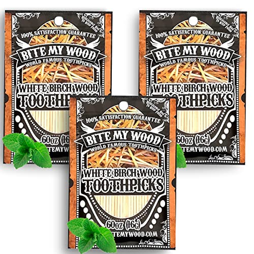 BiteMyWood Mint Flavor Toothpicks For Adults Long Lasting Super Strong Mint Flavored Toothpicks Perfect For Someone Trying To Quit Smoking Lip Tingling Will Leave Your Breath Minty Fresh (300 Picks)