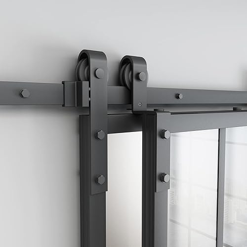 Miniatura 4 de BARNSMITH Bypass - Puerta de granero de vidrio doble de 60 x 84 pulgadas con kit de herramientas de montaje lateral de 6.6 pies, 2 juegos de puertas