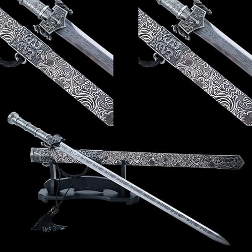 Handmade High Manganese Steel Han Style Decorative Sword with Black Dragon Patterns - Exquisite Craftsmanship, Collectible Art Piece for Home Decor for Boyfriend
