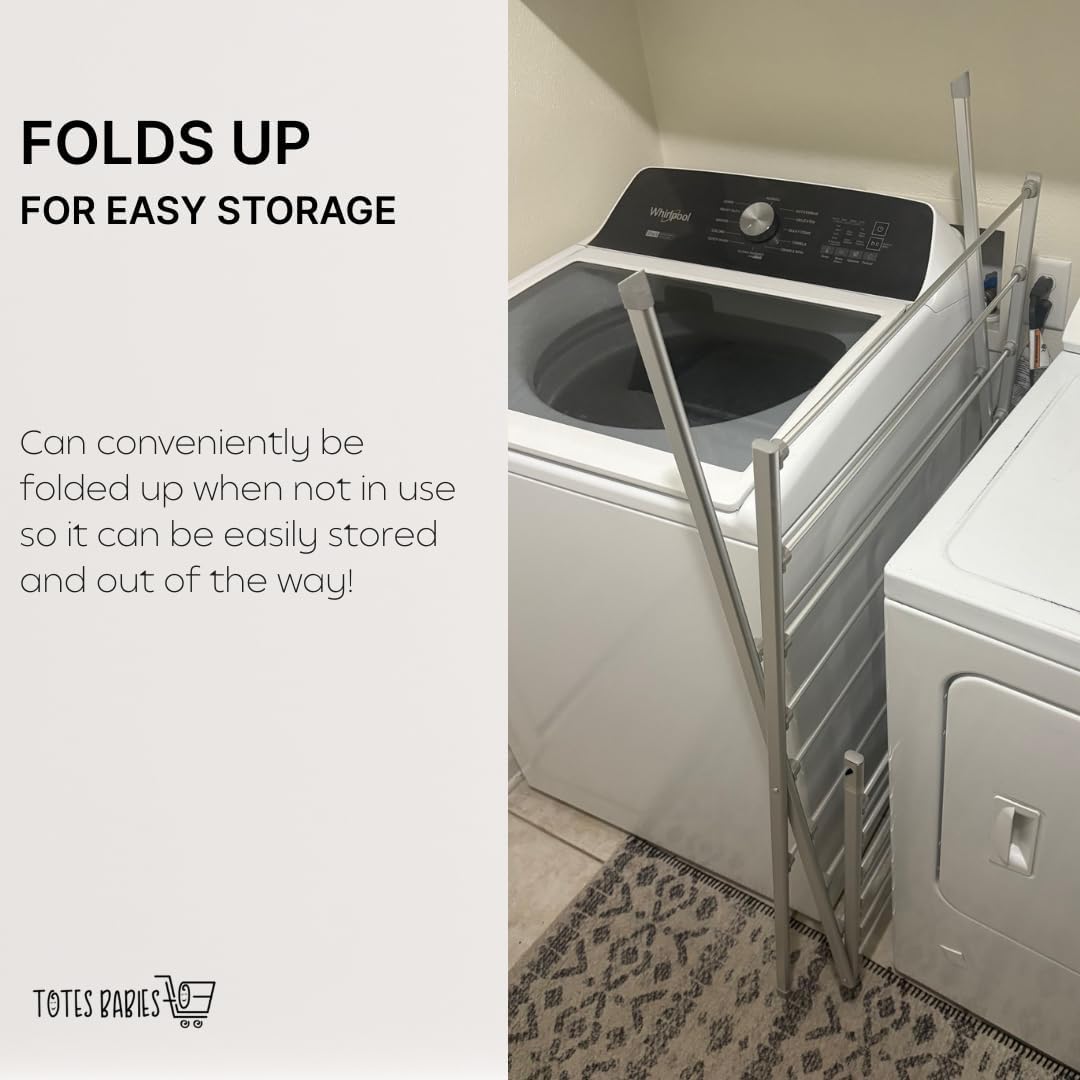 TOTES BABIES Premium Aluminum Foldable Laundry Rack for Air Drying Clothing, Towels and Linens, Easy Assembly, Energy Saving, 12 Rails, Conveniently 36 Inches Tall