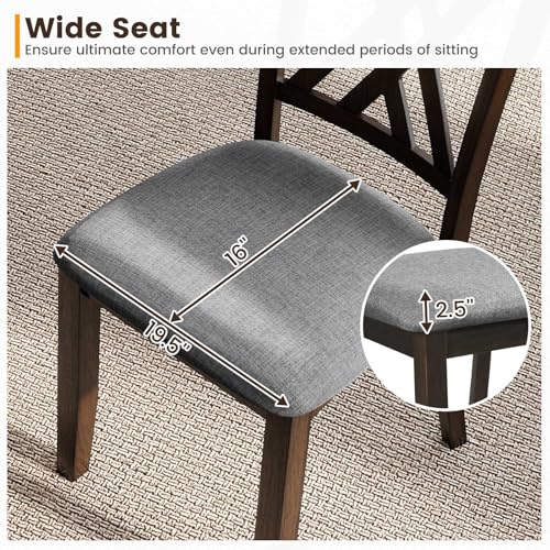 Image of COSTWAY Wooden Dining Chairs Set of 2 with Fabric Padded Seat, Grey | Farmhouse Armless Kitchen Side Chair with Rubber Wood Frame & High Back for Dining Room, Living Room and Restaurant