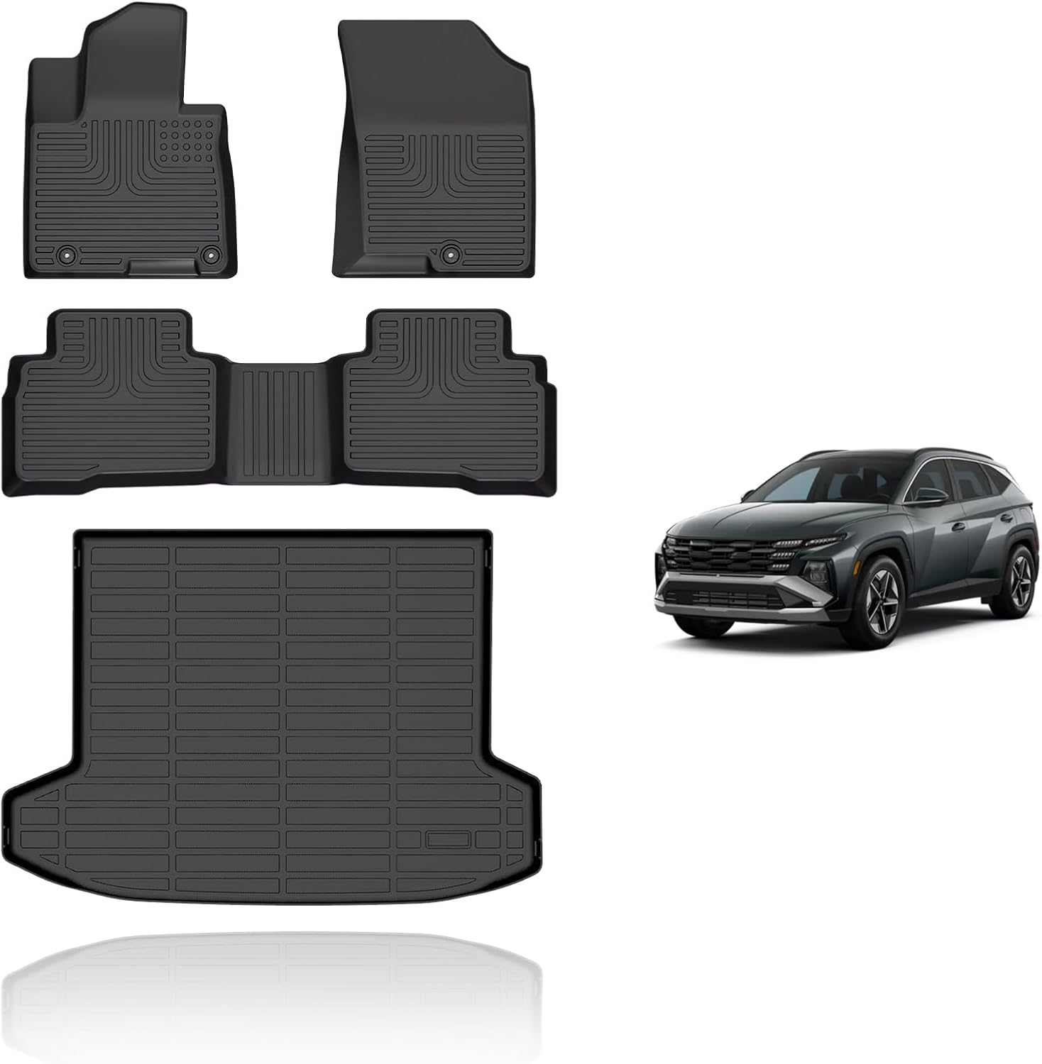 All Weather Car Floor Mats & Cargo Liner Set Fit for Hyundai Tucson Hybrid 2022-2025 (Not Fit for PHEV) Floor Liners Trunk Liner Tucson Hybrid Cargo Mat Accessories Black 3)For Hyundai Tucson Hybrid 2022-2025 Full Set
