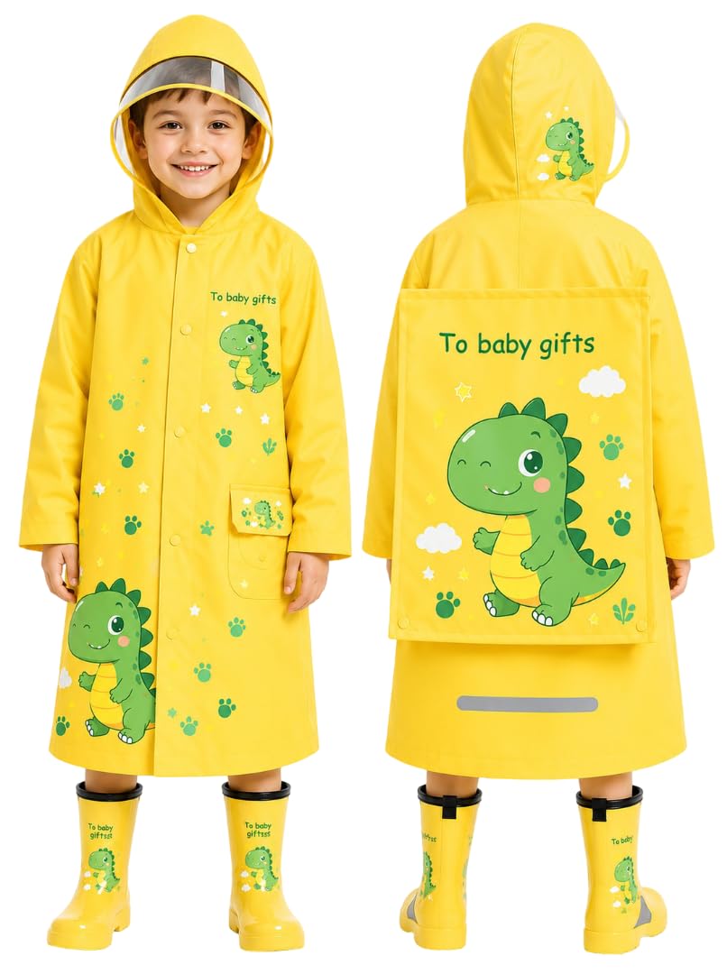 Krystle Kids Glow Cartoon Print Raincoat with Bag Cover | Waterproof Zipper Rain Jacket for Boys n Girls | School Raincoat (Multicolor,Multisize)-image-2
