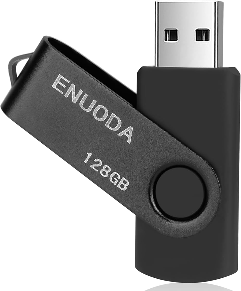 ENUODA Memory Stick 128GB USB 2.0 Flash Drives Swivel Design Storage Thumb Drive Pen Drive (Black)