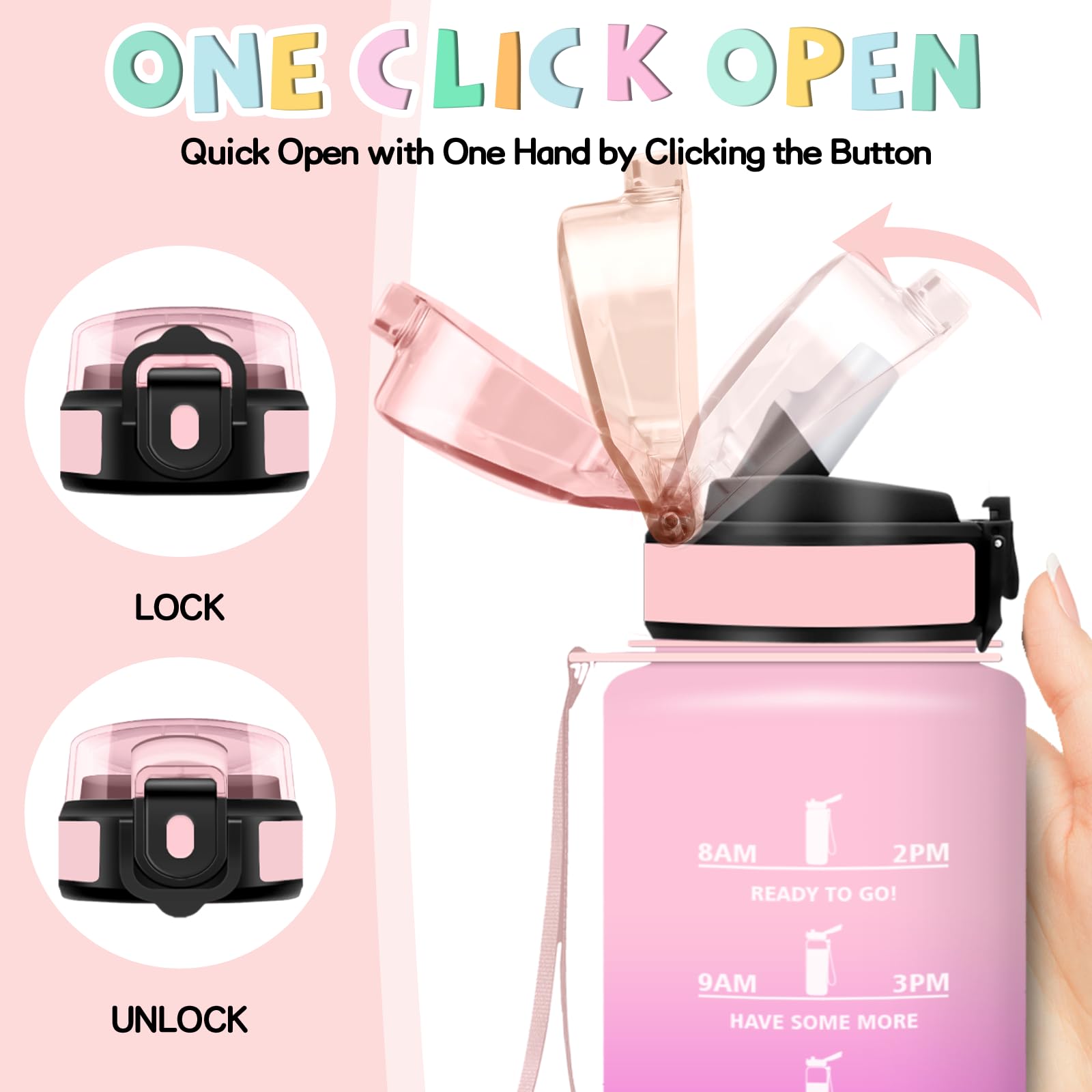 Borraccia Bambini, Borraccia 500 ml, Borracce con Cannuccia, Senza Perdite, Water Bottle Motivazionale, Facile da Trasportare, Bottiglia Graduata, Con Slogan Motivazionale, Borracce per Scuole, Sport