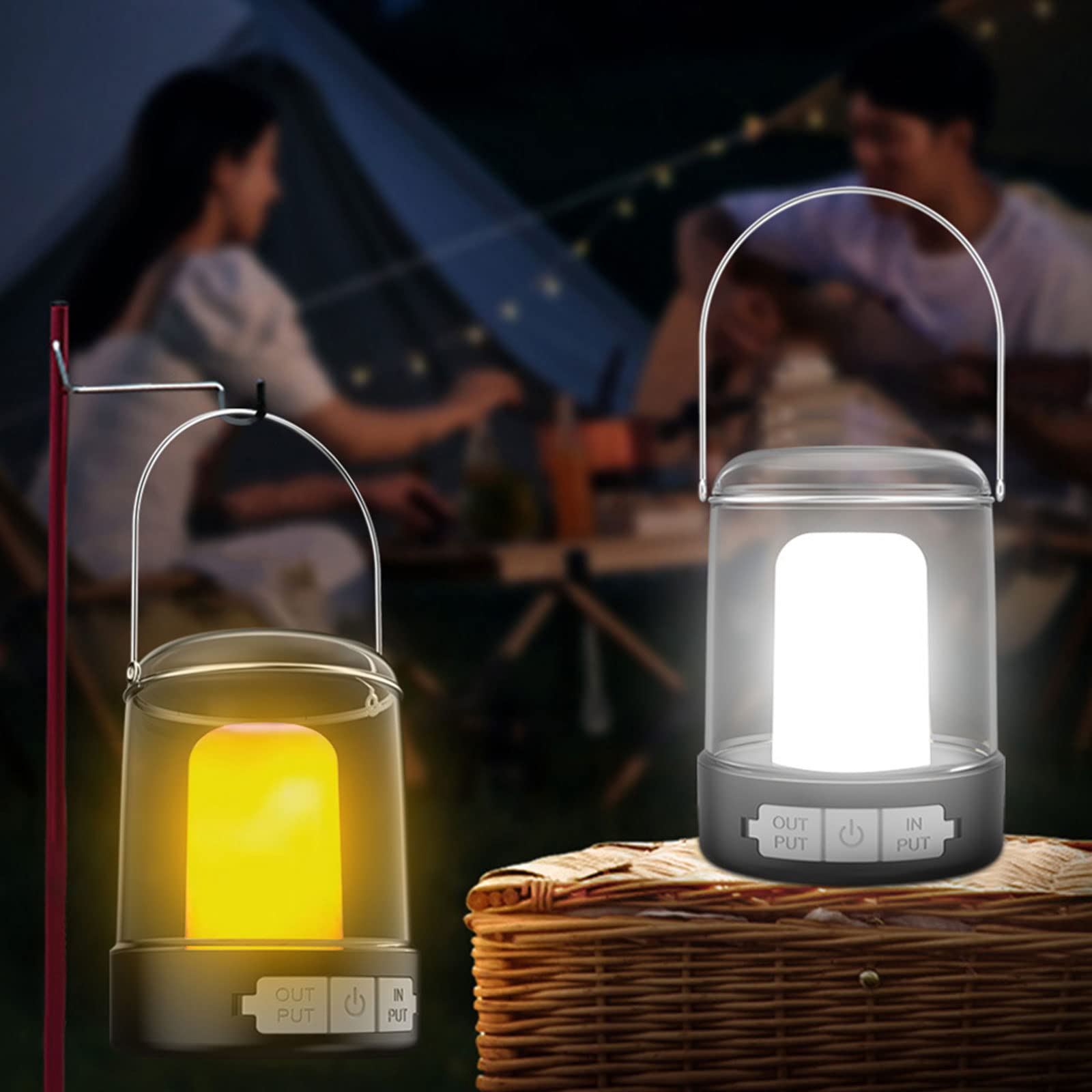 Latarnia kempingowa, lampa kempingowa LED, wielofunkcyjna przenośna lampa awaryjna na zewnątrz, światło płomienia 3 tryby oświetlenia do ogrodu Patio na kempingu