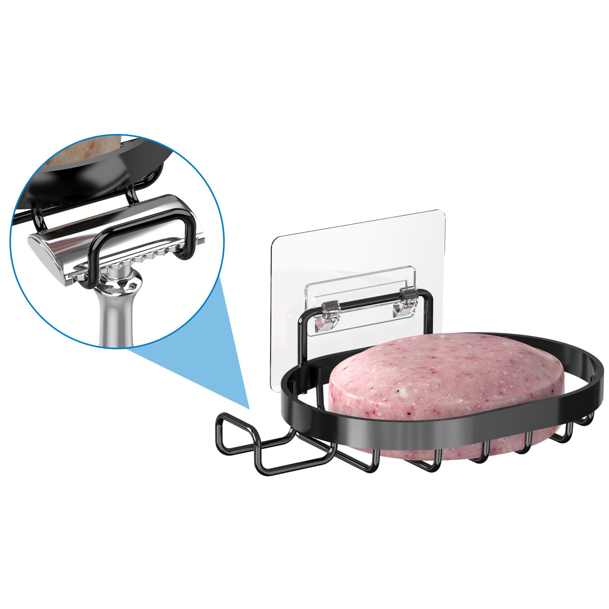 MASADI Seifenschale Mit Drainage, 2-stufig, Wandmontage – Aus Edelstahl, Für Seife & Shampoo-Bar, Schwarz