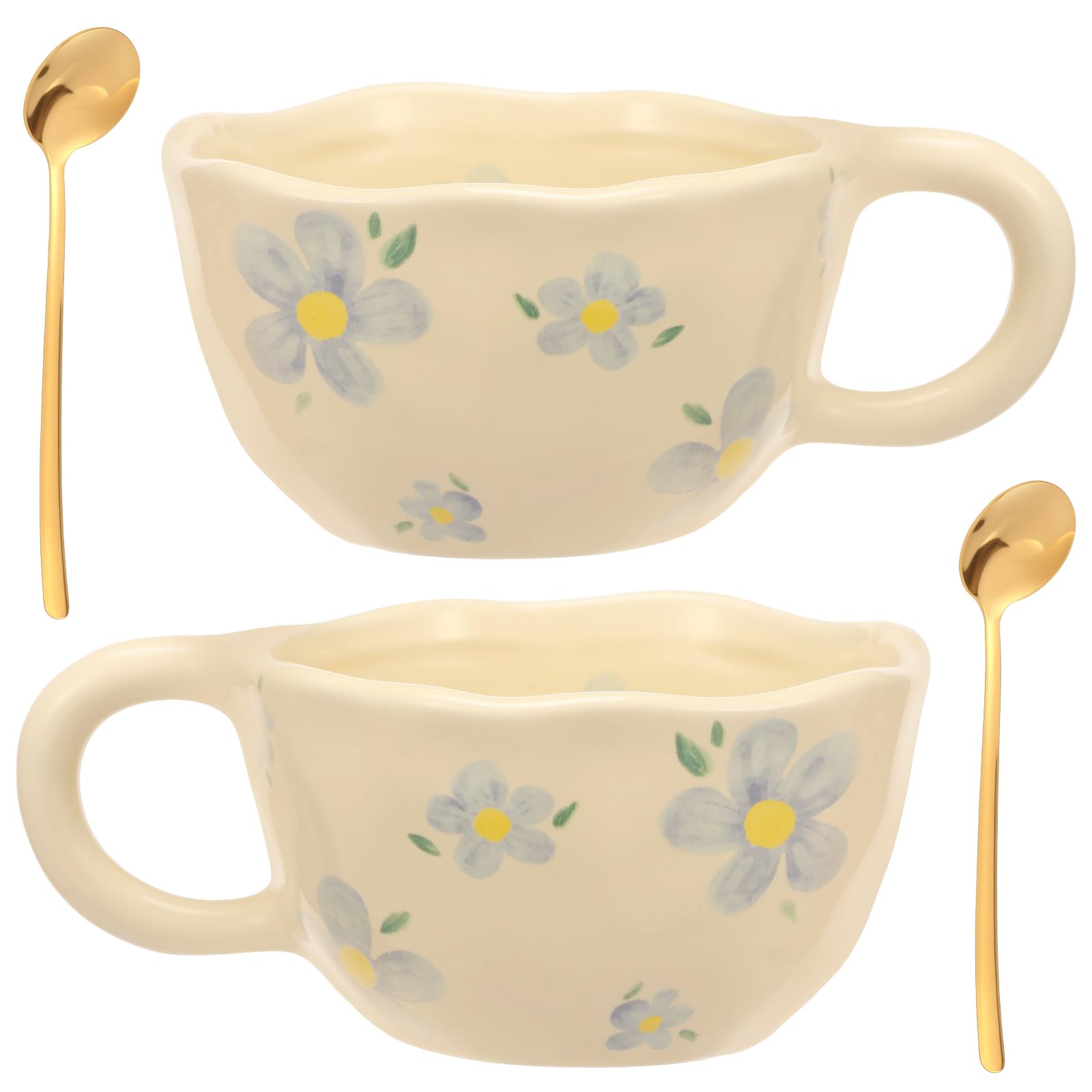 Tasses à café en céramique 300ml avec cuillère et poignée pour latte et chocolat