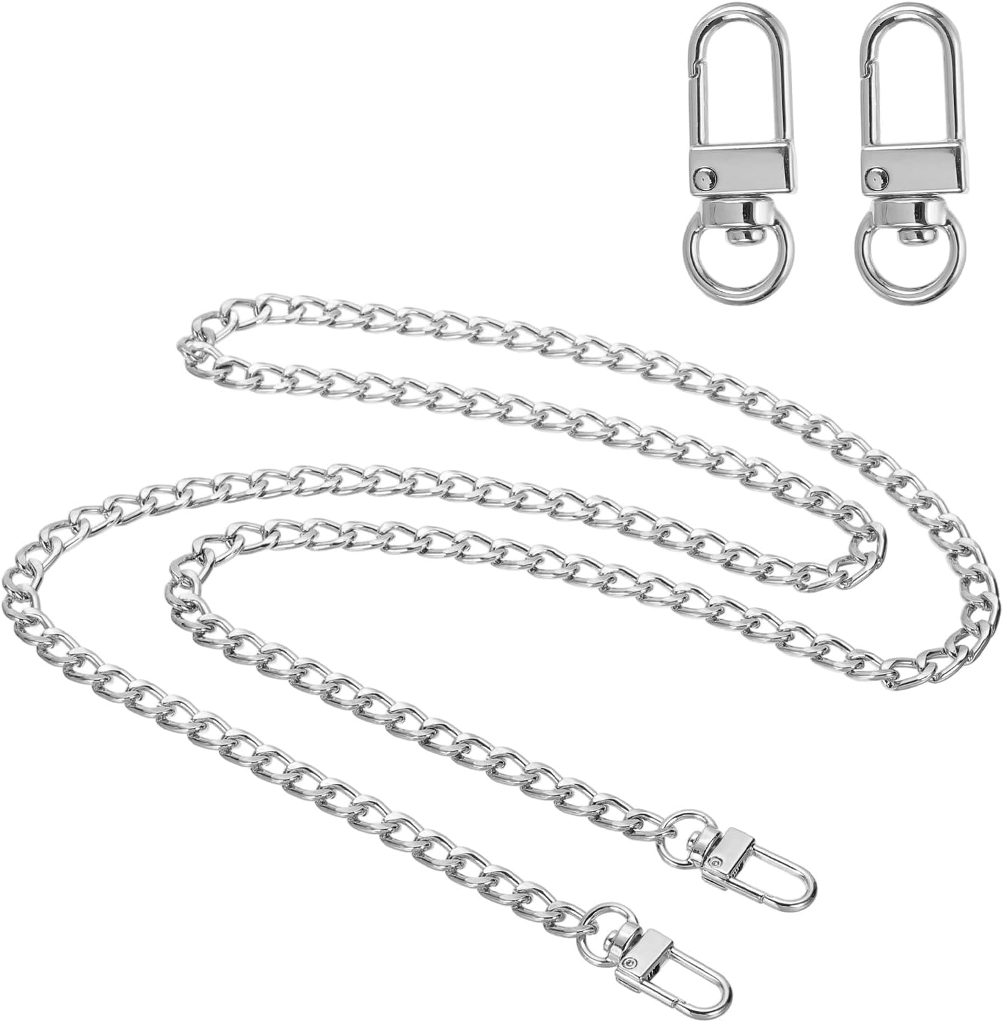 sourcing map 43.3" Flat Purse Chain Strap, Silver Shoulder Straps Chains Metal Handbag Replacement Belt with 2 Pcs Metal Lobster Swivel Trigger Clips Style1 for Cross Body Wallet Bag