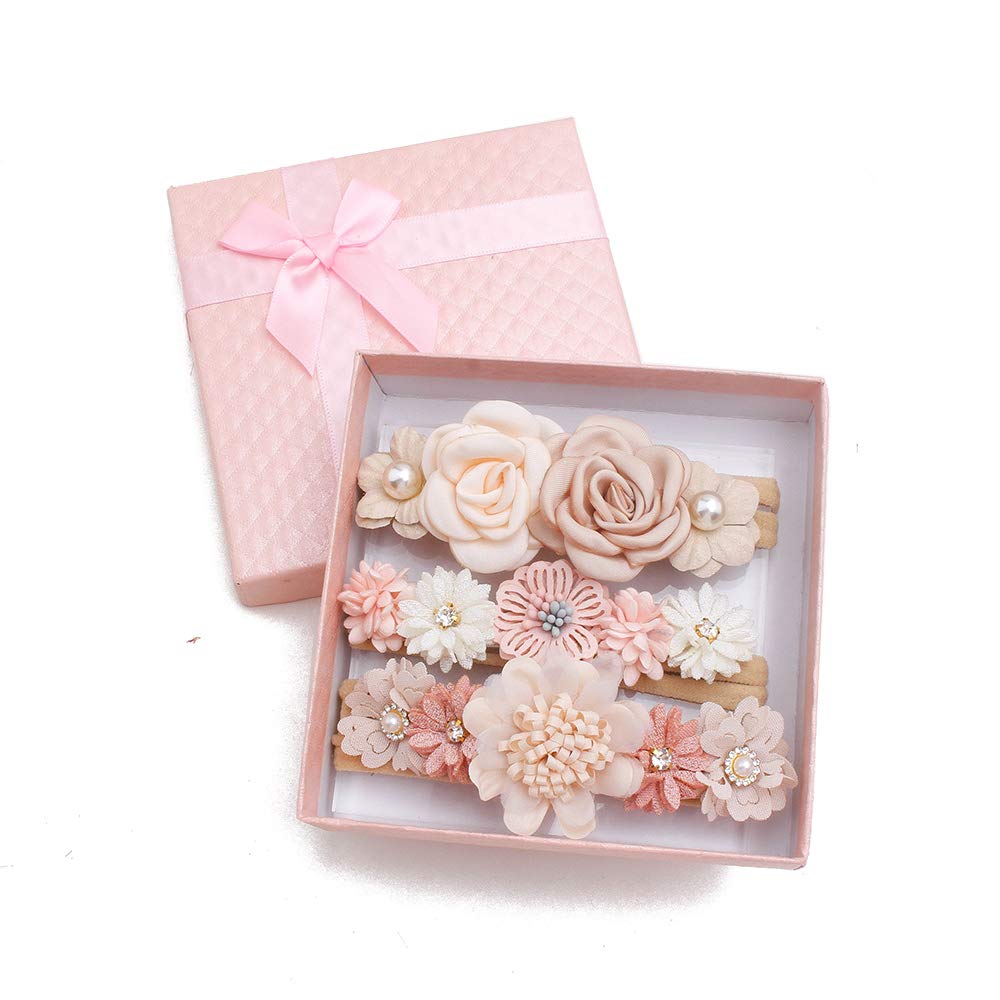 Conjunto de faixas florais para bebês meninas - 3 szt. de coroa de flores para recém-nascidos, acessórios de cabelo infantil da Mligril, Off Wihte, Small
