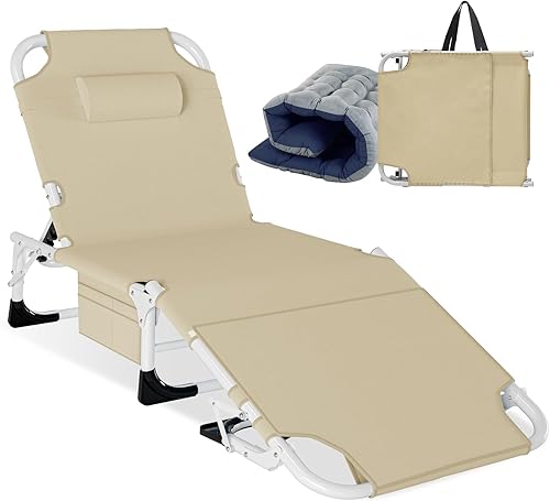 Miniatura 8 de LILYPELLE Tumbona plegable con colchón, silla de playa de 5 posiciones con agujero frontal, tumbonas de patio para exteriores, tomar el sol
