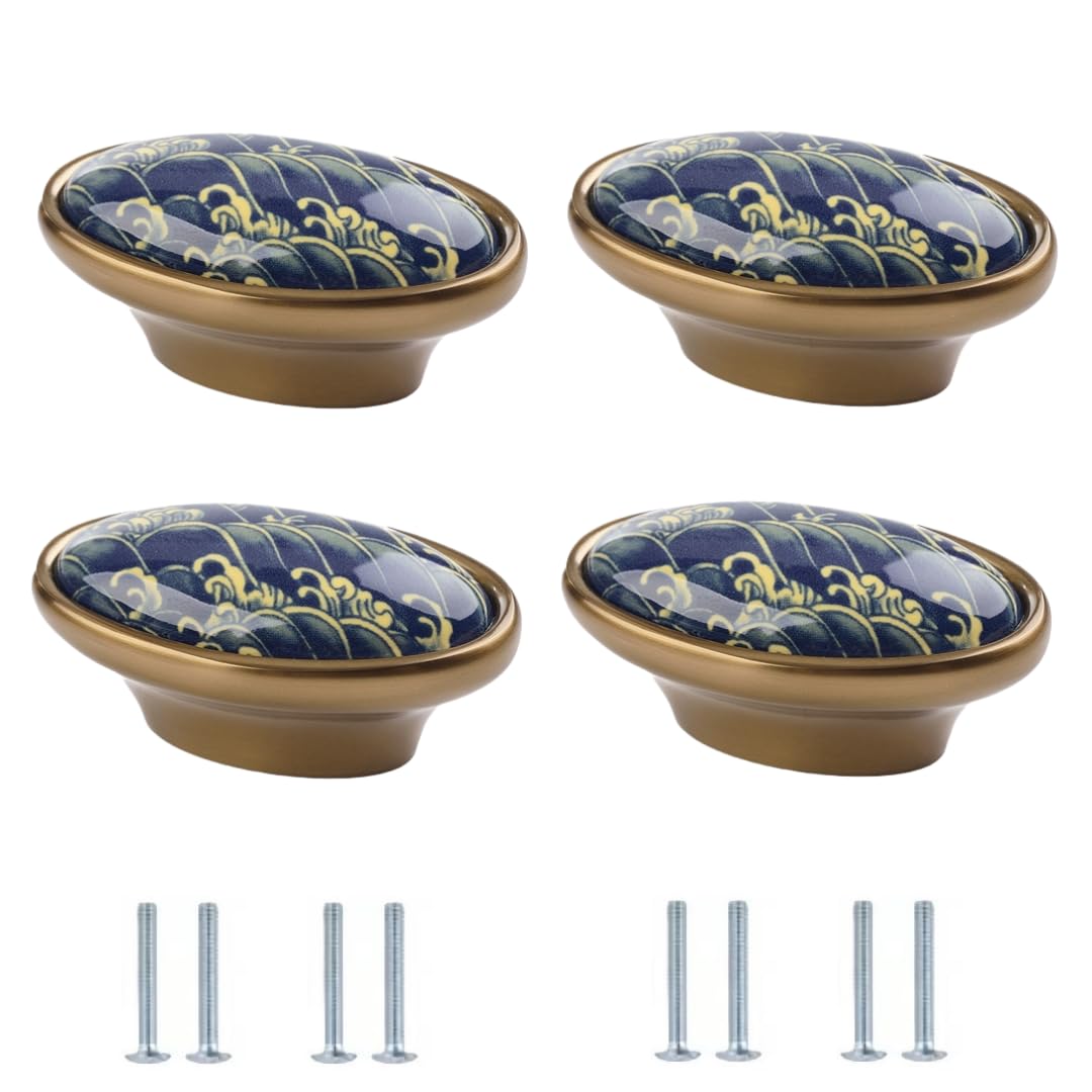 Lqzaxsrdr 56*33*27Mm Ceramic Cupboard Drawer Handle Knobs, Ceramic Zinc Alloy Door Knobs Cabinet Drawer Handles 4 Pcs(56 * 33 * 27Mm)