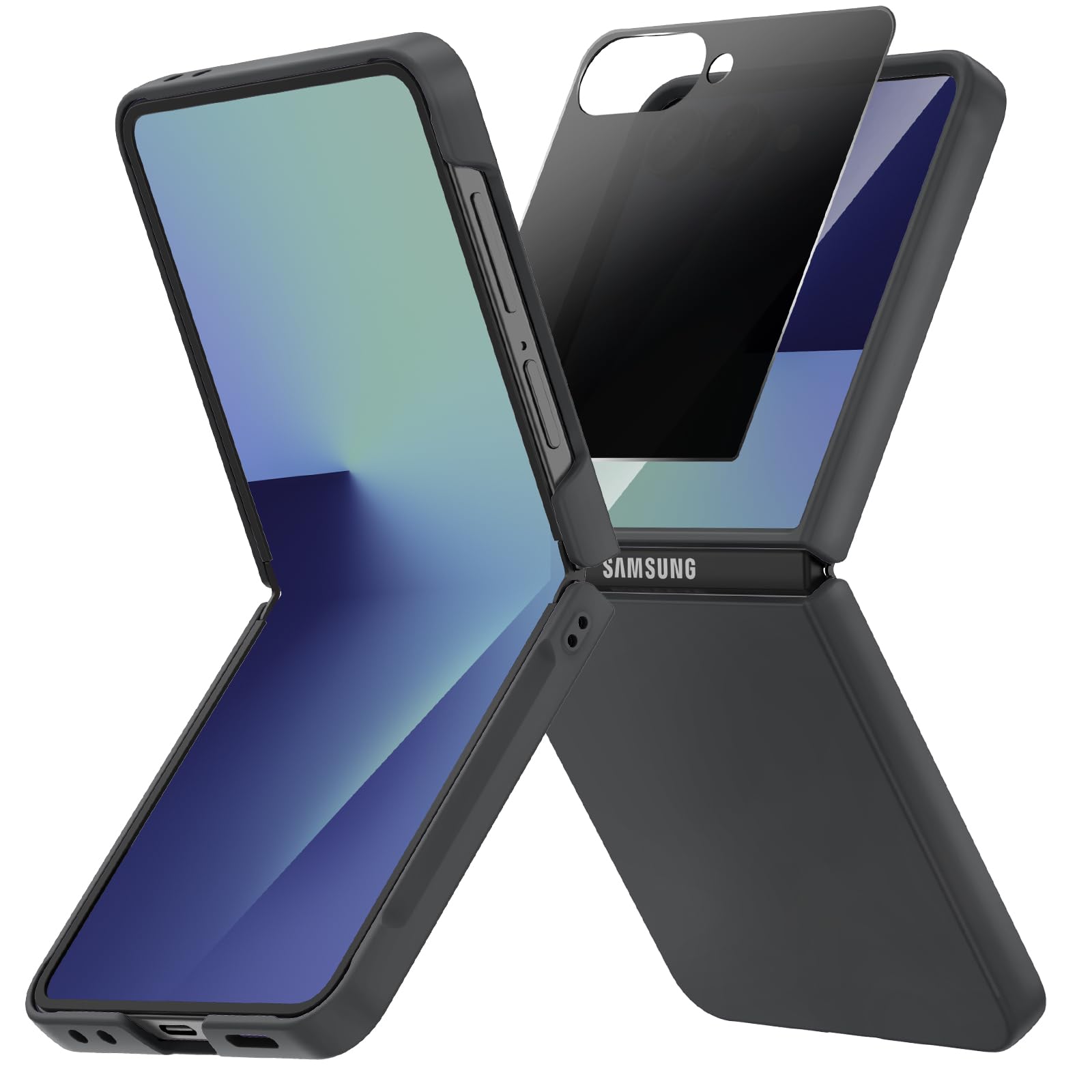 Ruky for Z Flip 7 Case with Privacy Screen Protector, Full Body Cover Anti-Scratches Shockproof Hard PC Ultra-Thin, Support Wireless Charging Protective Phone Cover for Samsung Galaxy Z Flip 7, Black