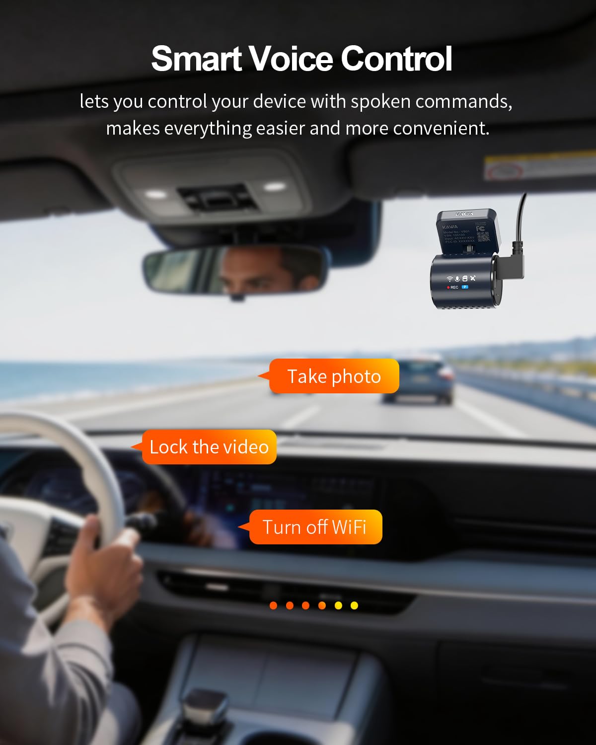 KAWA 4K Mini Dash Cam anteriore, controllo vocale, schermo stealth, fotocamera auto 2K HDR NightEagle Engine, Wi-Fi 6 e GPS integrati, modalità parcheggio in buffer 24/7, supporto 256GB Max