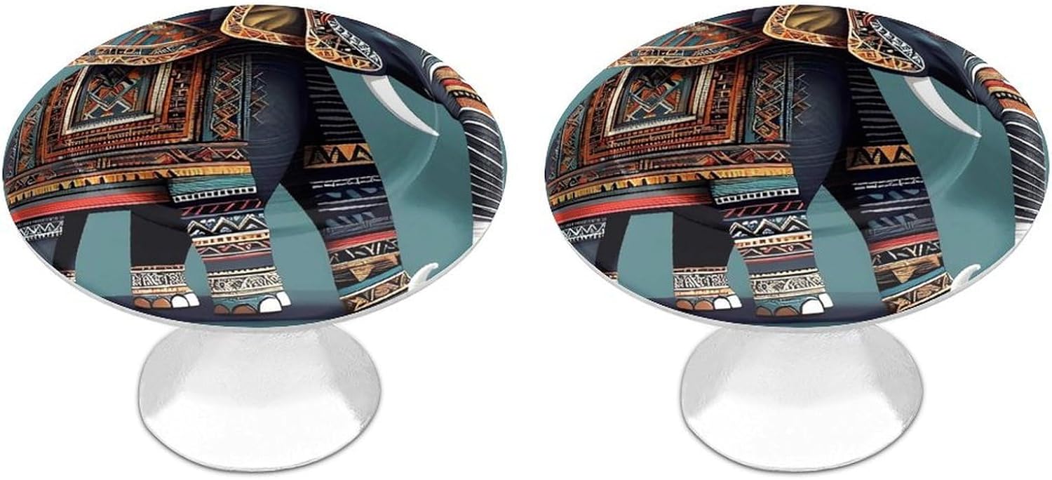 Cabinet Handles Round Drawer Pulls Aztec Elephant Pattern Dresser Knobs for Cabinets and Drawers Handle Kitchen Cabinet Pulls for Bathroom Cupboard Drawers Cabinet Pulls for Kitchen Door