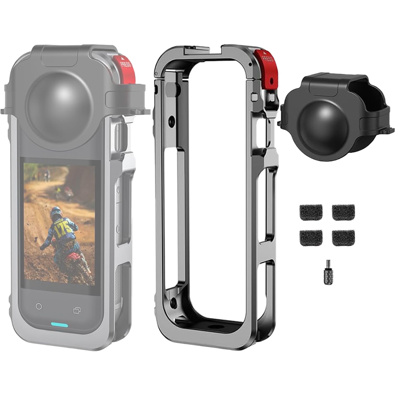 Metal Protective Case for Insta 360 X5 Action Camera with Silicone Lens Cap, Cold Shoe Mount, 3×1/4” Threads & 2-Claw GoPro Mount Adapter – Insta 360 Action Camera Accessories (Cage + Cap)-image-48