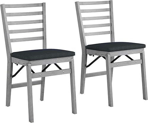 COSCO Silla plegable de madera con respaldo contorneado con asiento de tela, lavado gris, paquete de 2