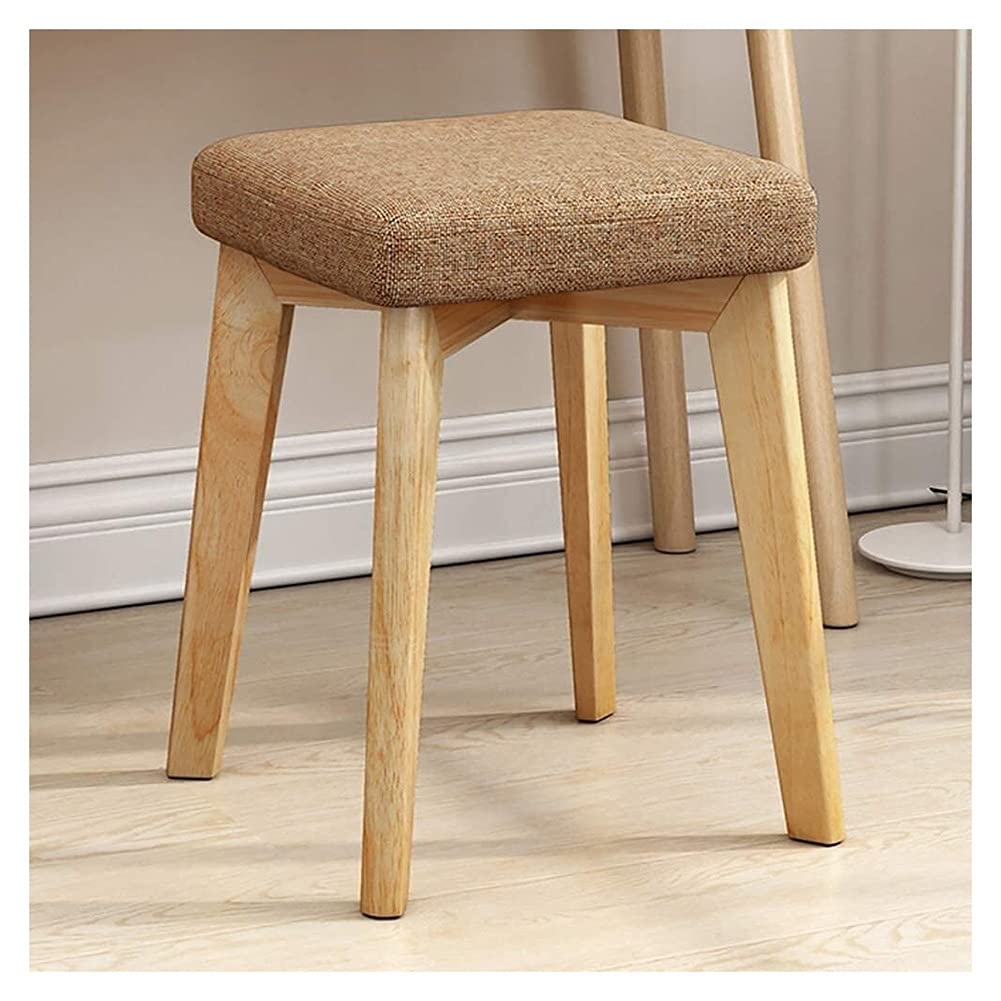 LMMIAOZ Wooden Makeup Stool with Foot Protection – Square Vanity Ottoman Comfortable Makeup Bench Stylish Footrest for Bedroom and Bathroom Decor