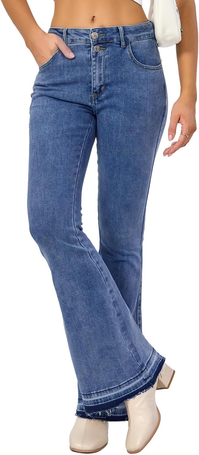 VIPONES Women's Flare Bell Bottom Jeans High Waisted Wide Leg Bootcut Jeans Stretchy Denim Pants - Image 4