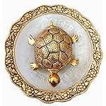 Pinnacle Golden Tortoise with Glass Plate - Turtle Showpiece for good luck - Kachua for Home, Office, Living room Hotel - Gift for Girlfriend Her Him Mom Dad