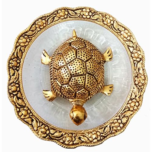 Pinnacle Golden Tortoise with Glass Plate – Turtle Showpiece for good luck – Kachua for Home, Office, Living room Hotel – Gift for Girlfriend Her Him Mom Dad