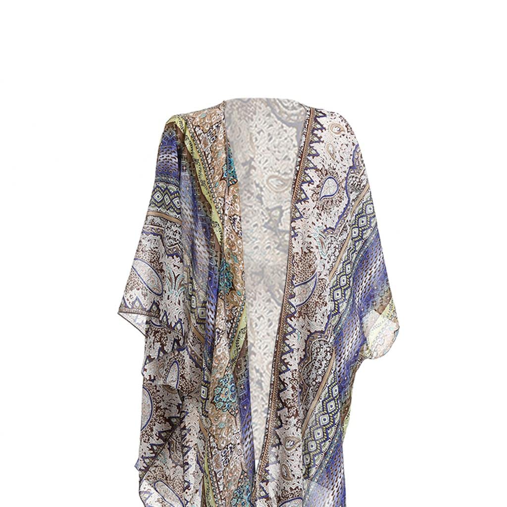Estate Donne Spiaggia Coprire Kimono Cardigan Leggero Costume Da Bagno Wrap Blu