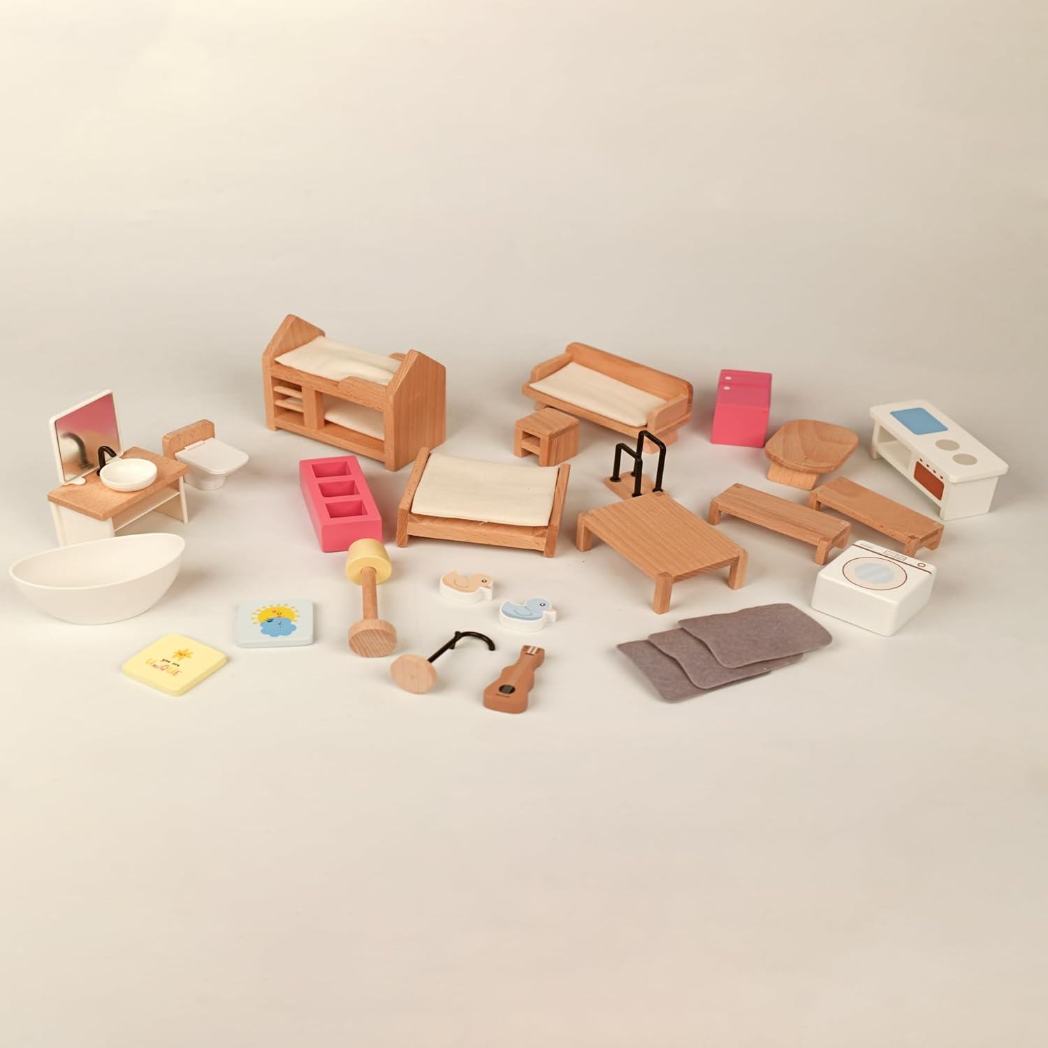 Playbox Wooden Doll House Furniture Play Toy Set | Pretend Play Toddler & Kids Baby Toys