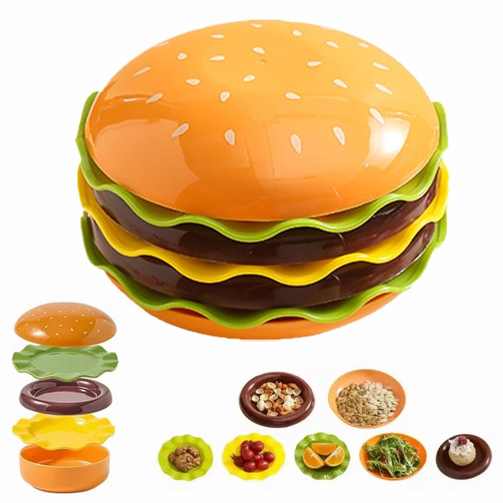 Lot de 5/7 assiettes à hamburger et bols empilables en forme de hamburger individuelle pour condiments, accompagnements de condiments, barbecue, fête, cadeau de Noël amusant et mignon