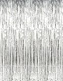 Asunflower 9.8Ft Metallic Tinsel Silver Foil Fringe Curtains Backdrop Christmas Hanging Streamers for Party/Prom/Birthday Favors