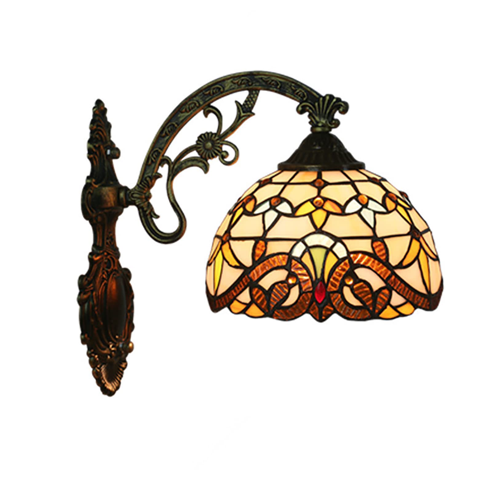 NHPJFDC 8 Inch Mini Tiffany Wall Light, Baroque Style White Yellow Stained Glass Wall Sconce For Bar Hallway Bedroom Living Room Stairway