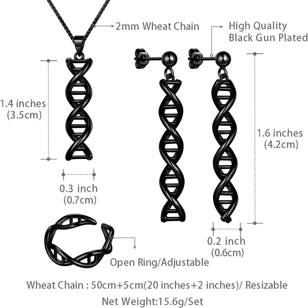 beautlace DNA Double Helix Chemistry Science Molecule Biology Necklace/Earrings/Rings Set DNA Dangle Earring Jewelry Set for Women