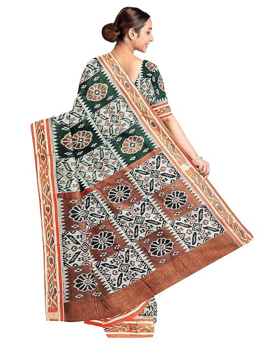 Image of Ikat Women's Cotton Saree, Handmade Pure Cotton Khandua Saree, Ikkat Orissa Traditional Handloom Saree without Blouse