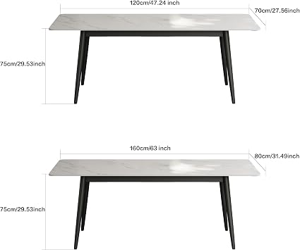Space-Saving Marble Dining Table White Sintered Stone Kitchen Table 120CM | marble table;stone dining table;small spaces;dining room;rectangle dining table;modern