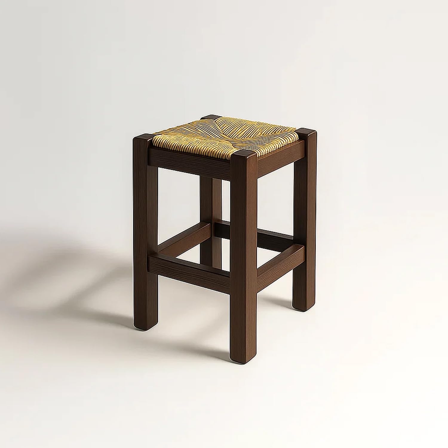 Spacio Taburete Rústico de Madera y Paja Növik – Estilo Nórdico Escandinavo – Banqueta Alta 70 cm y Baja 48,5 cm – Ideal para Cocina, Barra o Comedor | Fabricado en España (Nogal, BAJO)